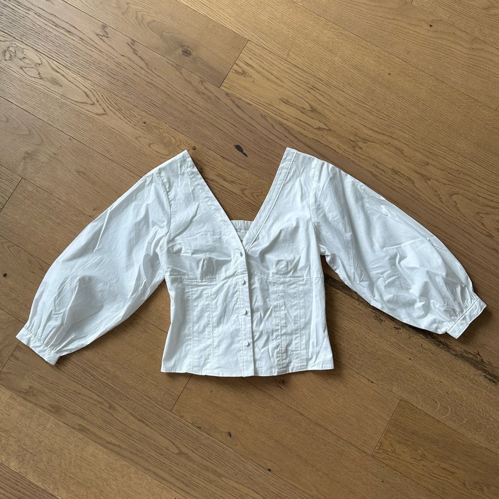 Jonathan Simkhai Standard Lyndon Long Sleeve Bustier Top in White